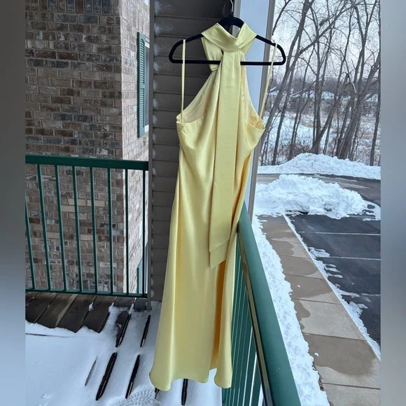 🆕🌼 Antonio Melani Darah Satin Butter Yellow Maxi Dress Size 16 Formal Gown Chic - Picture 4 of 17